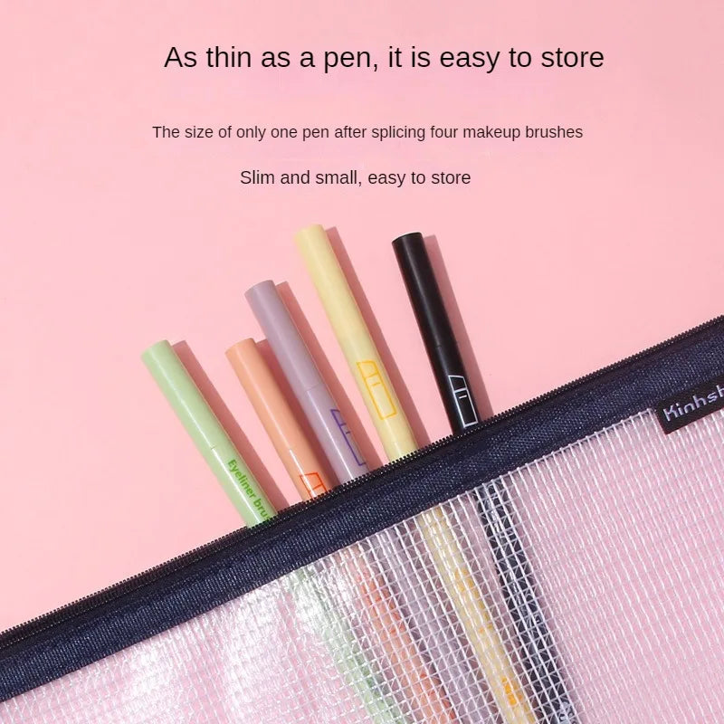 4-in-1 Makeup Brush Set with Detachable Lip and Eyeshadow Brushes - Travel & Home Use