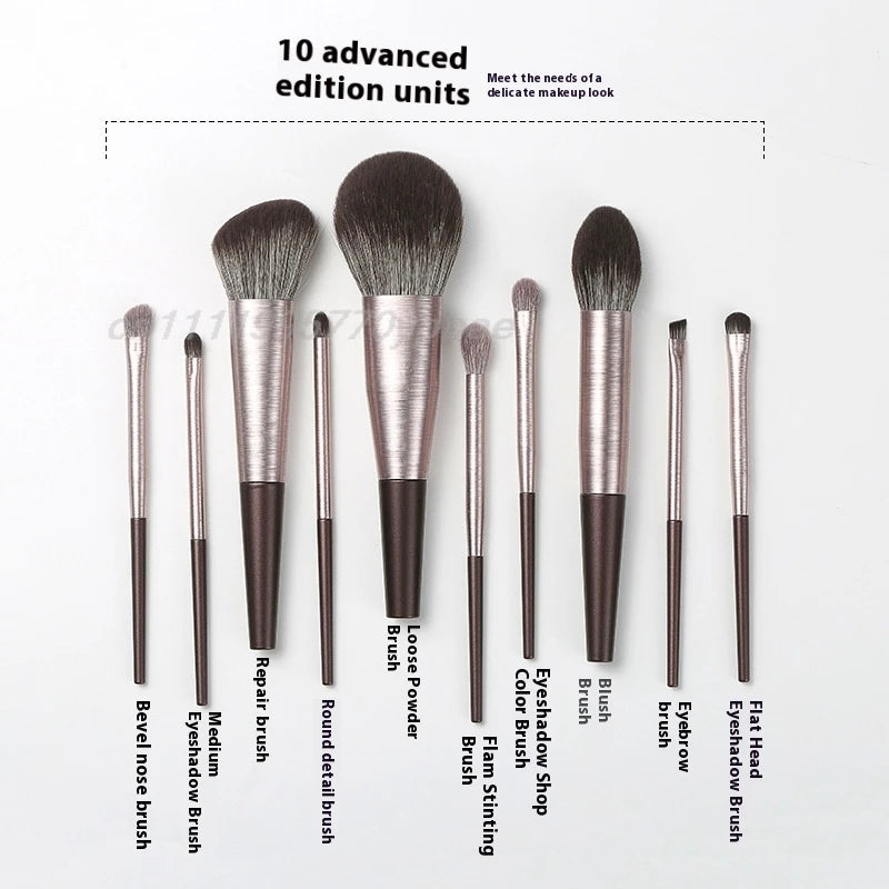 10Pcs Makeup Brush Set - Professional Eyeshadow, Foundation, Blush & Powder Brushes with Bag