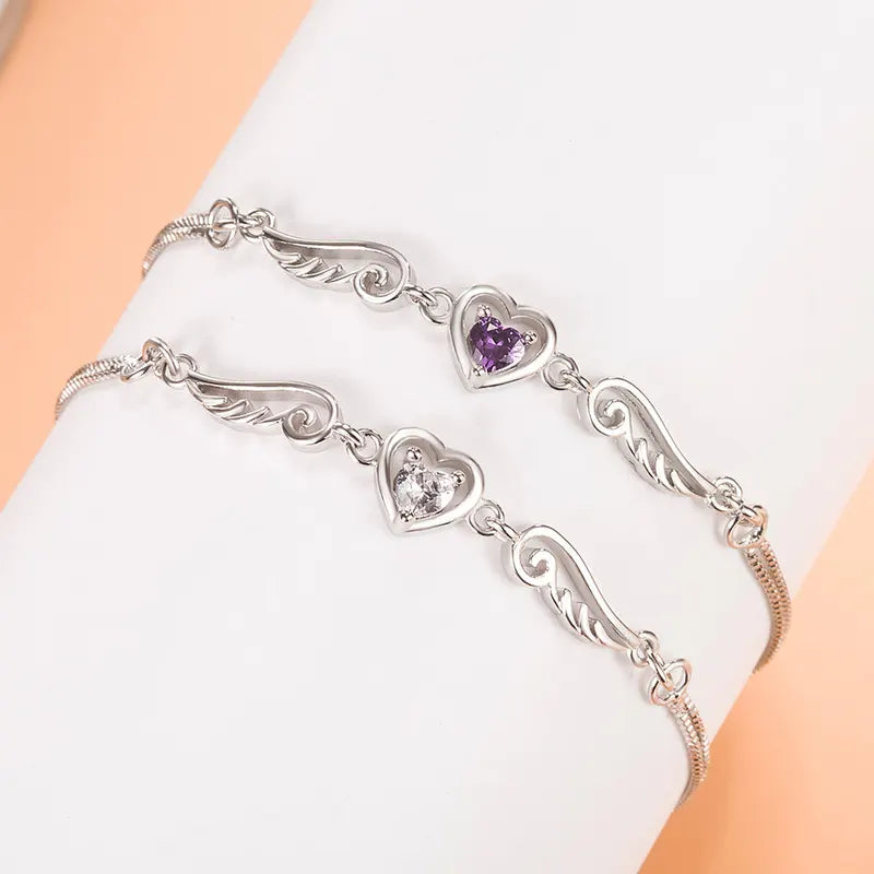 Sterling Silver Angel Lover Zircon Amethyst Bracelet for Women - Engagement & Wedding Jewelry