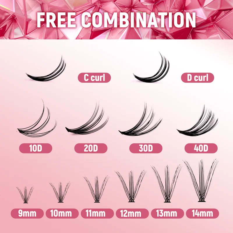 False Eyelashes 14 Rows Individual Cluster C D Curl Lengthening DIY Makeup