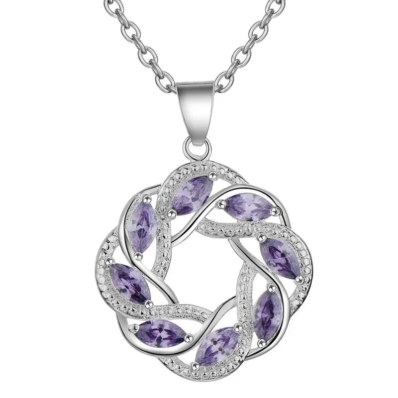 Sterling Silver Necklace Pendant with Purple Zircon for Women Wedding Engagement Jewelry