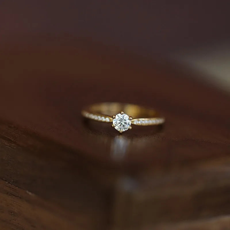 Sterling Silver 14K Gold Plated Zircon Ring for Women Wedding Jewelry