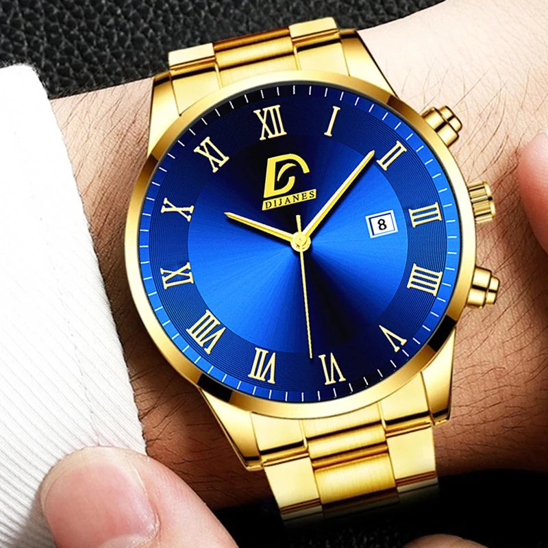 Men's Gold Watch Minimalist Quartz Calendar Wristwatch Business Casual