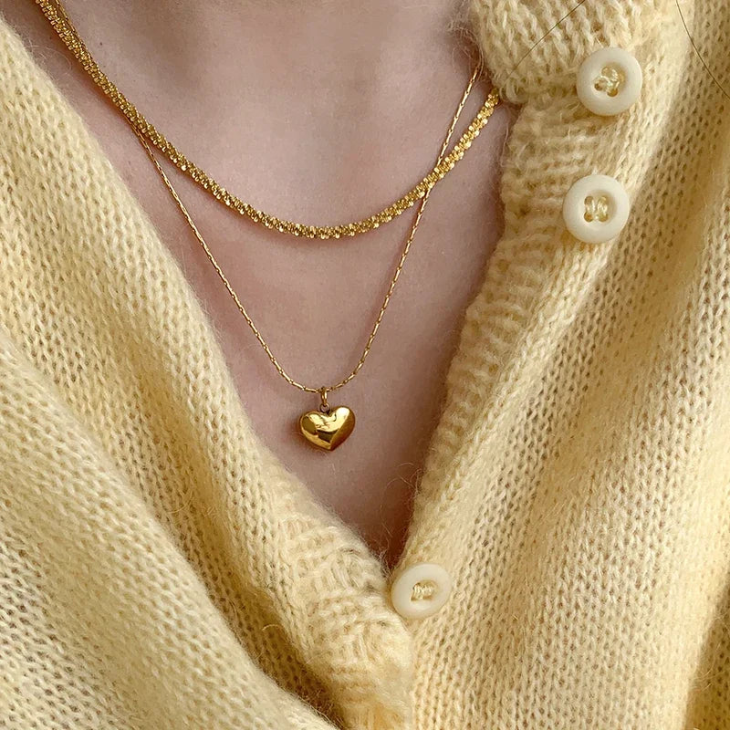 2024 Mother's Day Red Heart Pendant Necklace for Women - Stainless Steel Gold Chain Jewelry