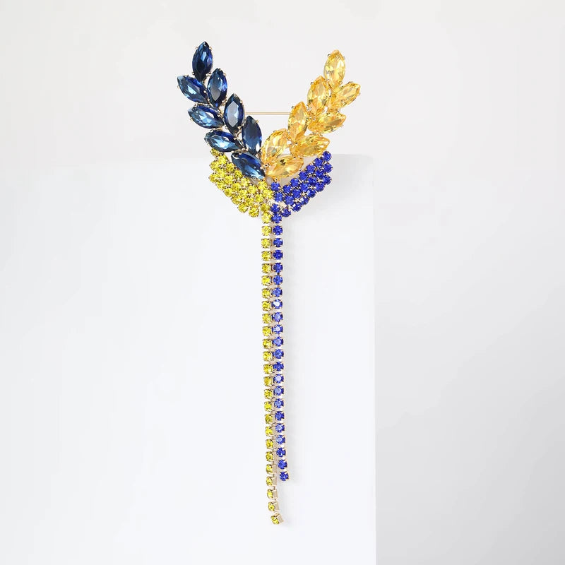 Trendy Rhinestone Wheat Ear Brooch for Women Ukrainian Wheat Pin Enamel Plant Badge