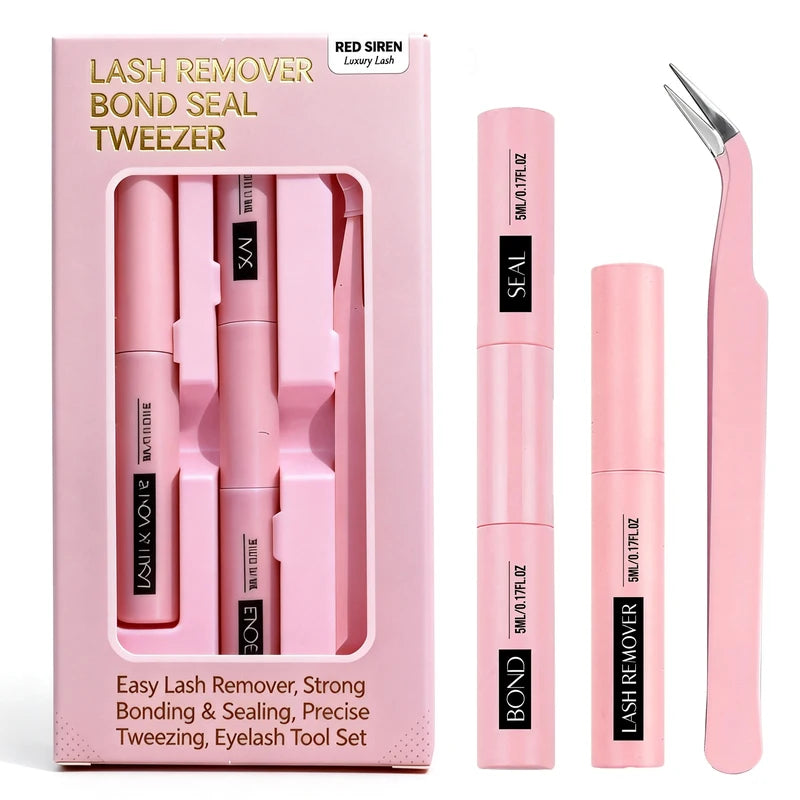 Eyelash Glue Kit with Bond and Seal, Lash Remover & Tweezers for Home Use