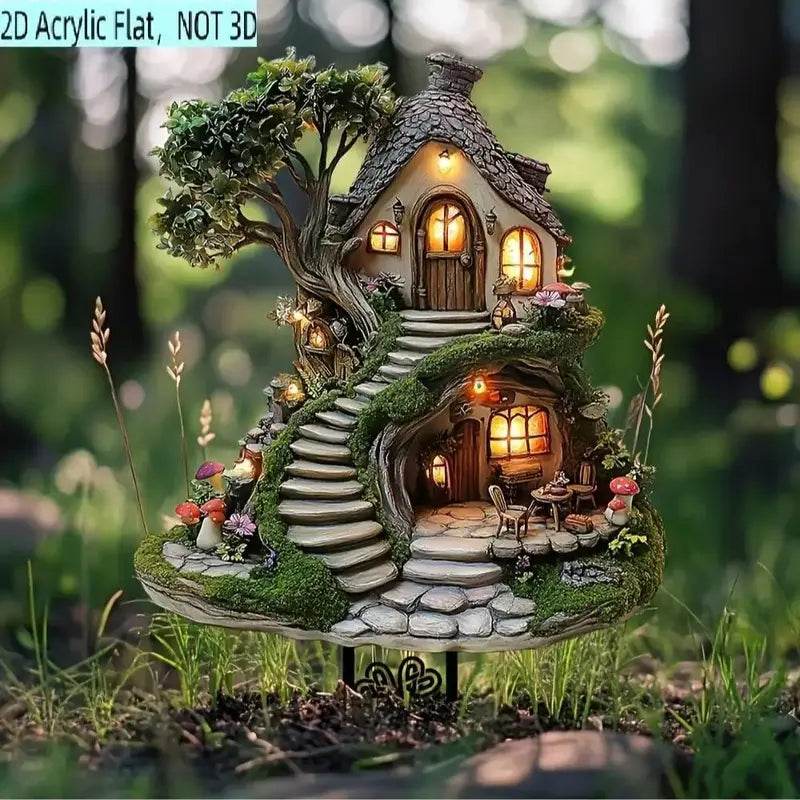 Whimsical Treehouse Garden Stake for Outdoor Potted Plants and Flower Beds