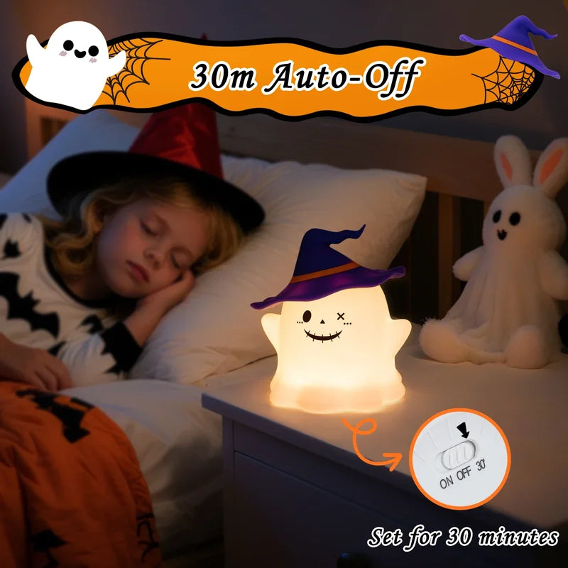 Rechargeable Kids Night Light Cartoon Desk Lamp - Halloween Cute Silicone Bedside Decor