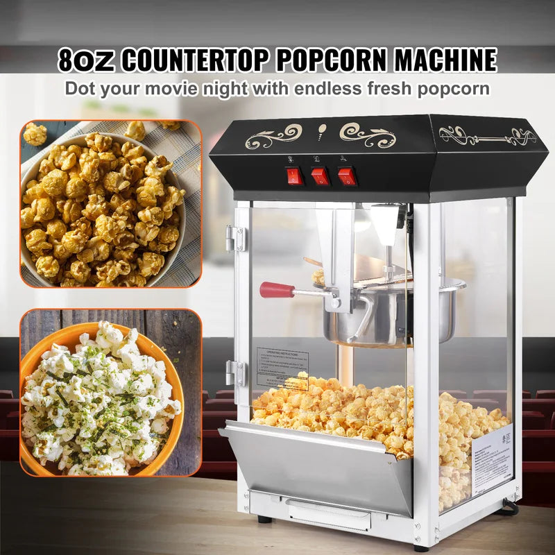 850W Commercial Popcorn Maker Machine 8 Oz Kettle for Theater & Events