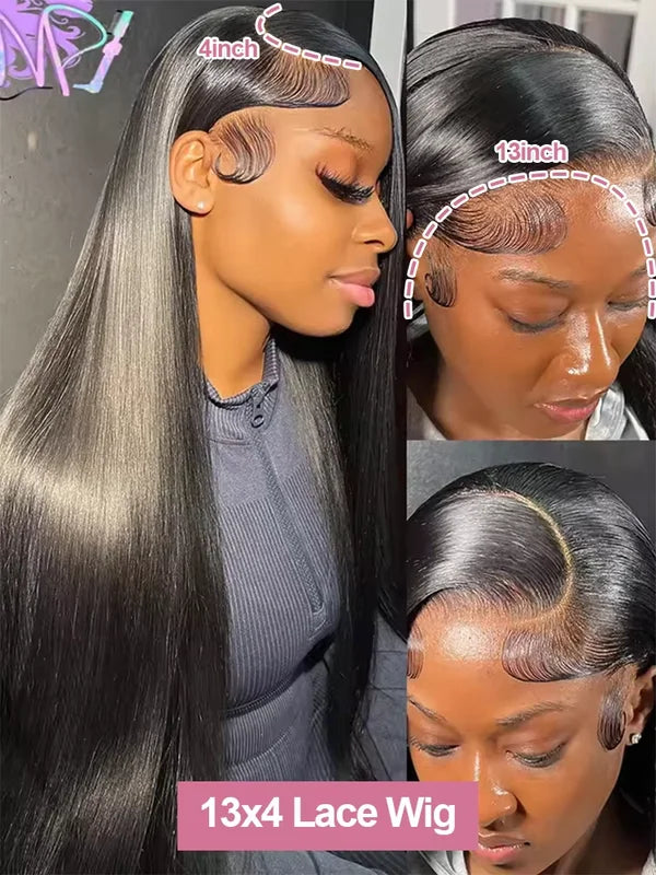 Peruvian Human Hair Wigs 32-34 Inch HD Lace Front Straight Glueless Closure for Women