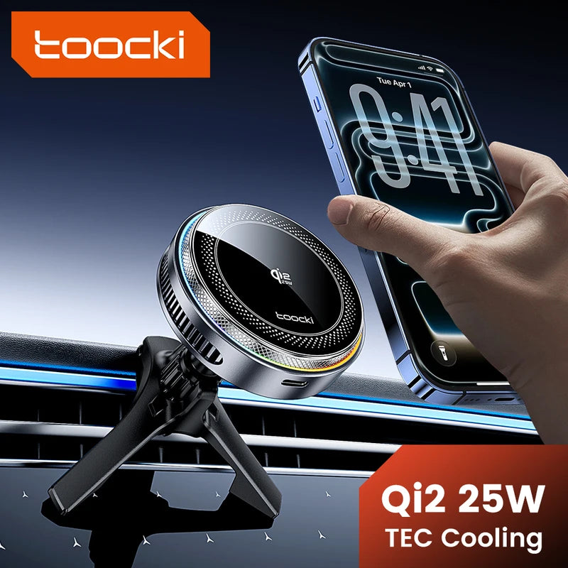 Wireless Car Phone Charger Holder with Magnetic Mount & Cooling for iPhone, Samsung