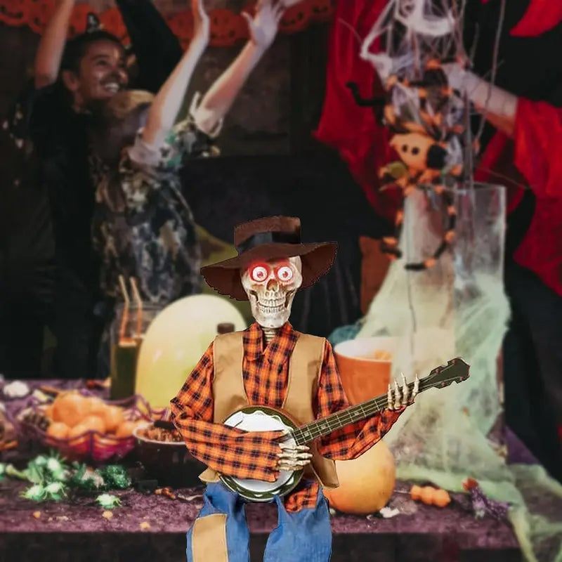 Halloween Animatronic Skeletons with Banjo - Indoor & Outdoor Yard Decor