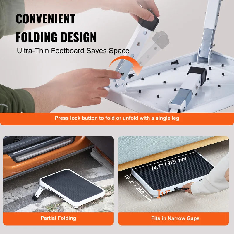 Heavy Duty Adjustable Step Stool - 330 lbs Capacity Non Slip Folding Ladder for Home and Office