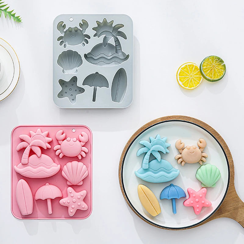 6-Cavity Tropical Beach Silicone Mold for Candy Chocolate Cake Decorations