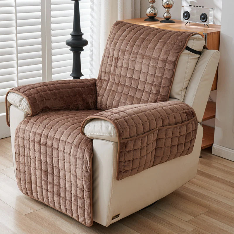 Recliner Sofa Protector Cover with Armrest Pockets - Non-Slip, Waterproof, Plush