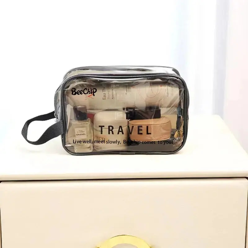 Clear PVC Makeup and Toiletry Organizer Bag - Portable Travel Cosmetic Case