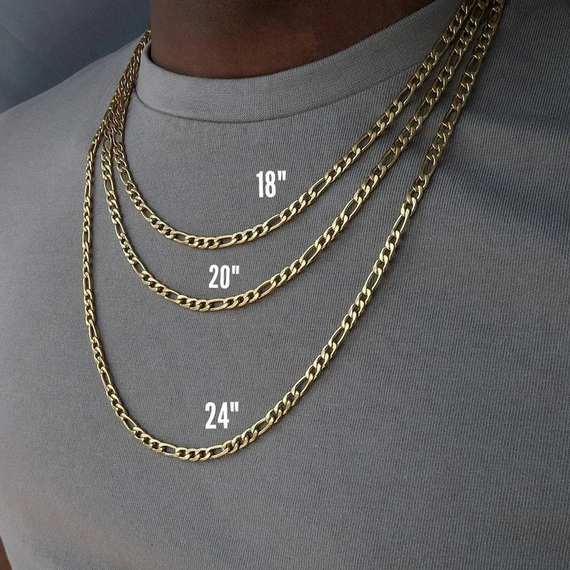 18K Gold Figaro Chain Necklace for Men Women Hip Hop Punk Jewelry 40-75cm