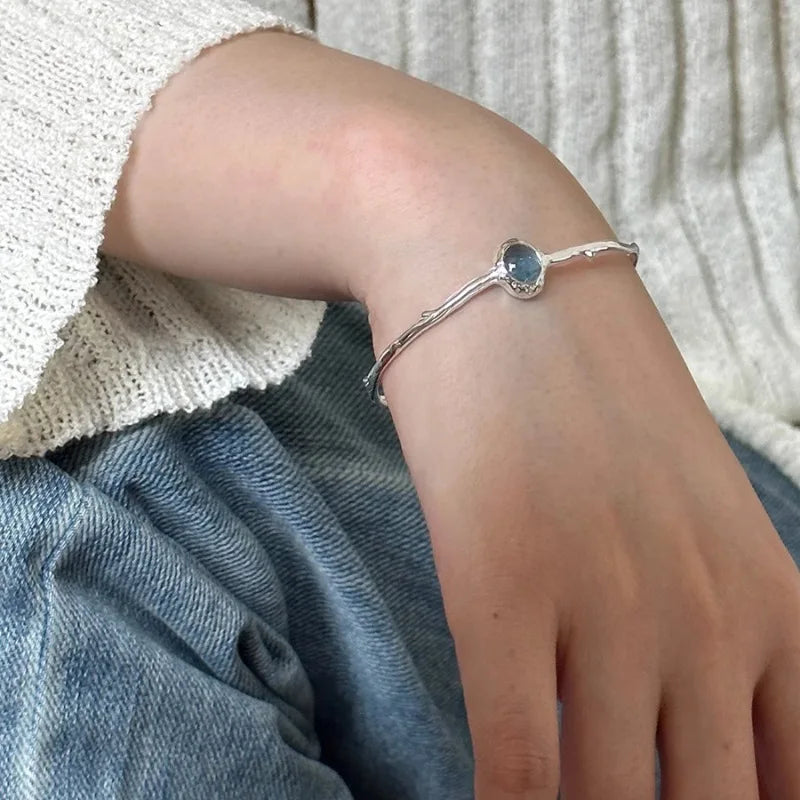 Sterling Silver Blue Crystal Bracelets for Women Trendy Irregular Branch Jewelry Gift