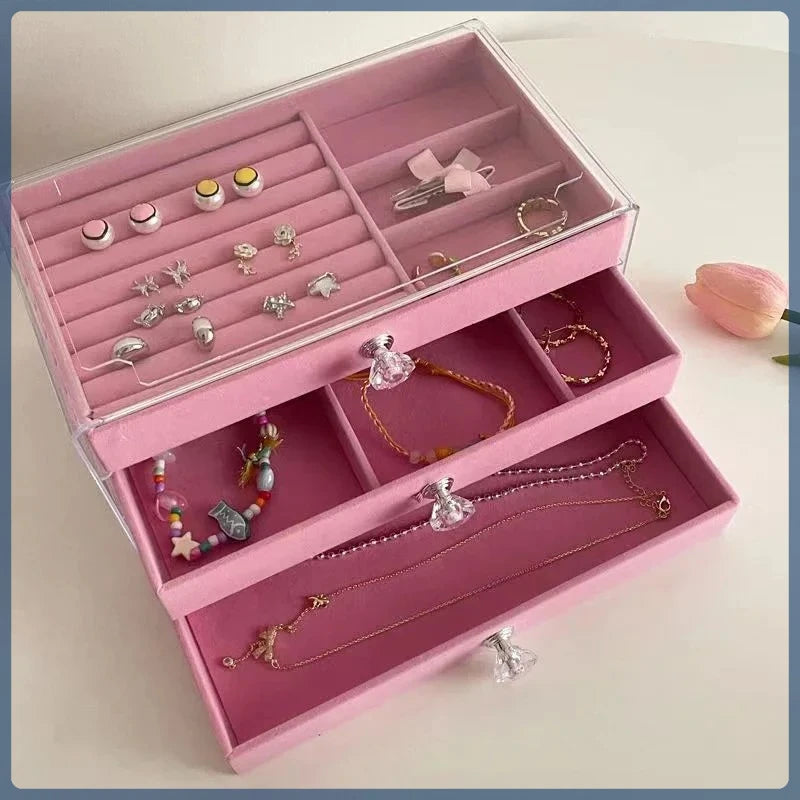 Large Capacity Jewelry Storage Box with 3 Dustproof Drawers for Earrings Rings Bracelets