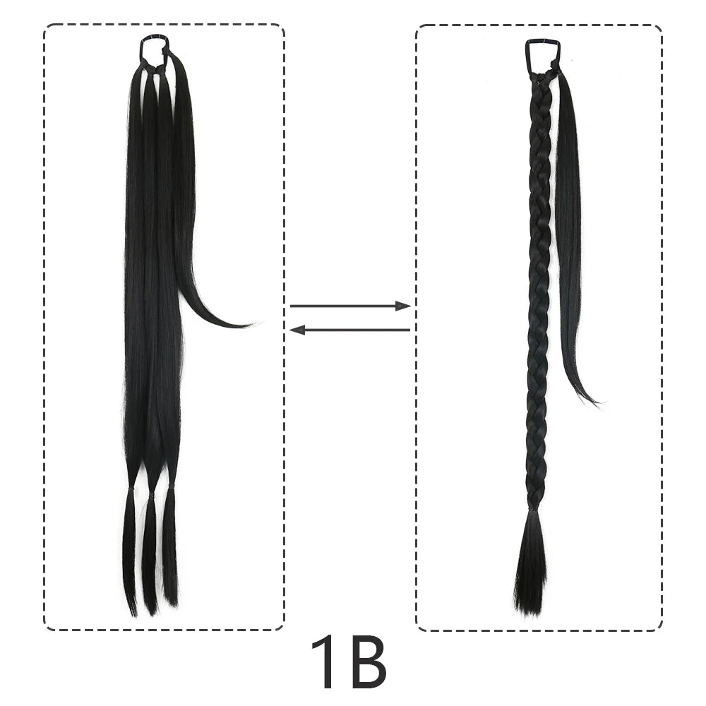 Synthetic Braided Ponytail Extensions for Women Long Hairpiece with Hair Tie - Black & Blonde