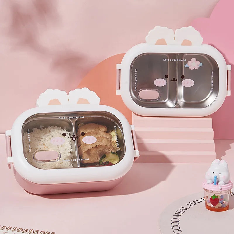 Kids Stainless Steel Bento Lunch Box with Rabbit Design, Portable & Sealed