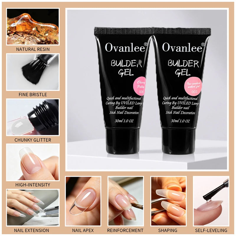 Nail Extension Builder Gel Kit with UV/LED Lamp - All-in-One DIY Manicure Set