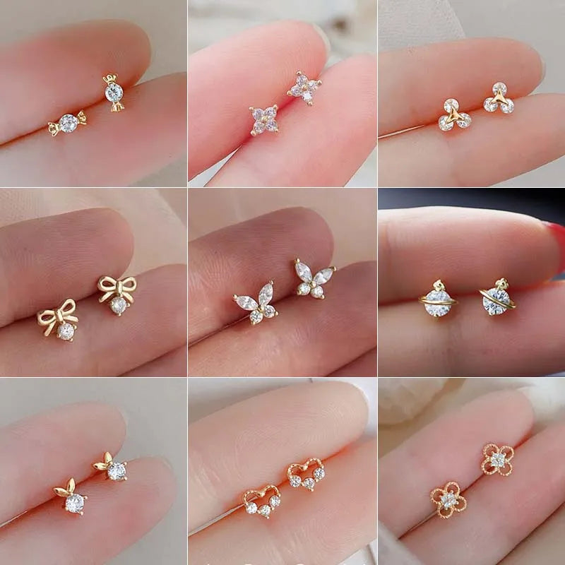 Mini Candy Flower Earrings for Women Hypoallergenic Stud Jewelry Gold & Silver