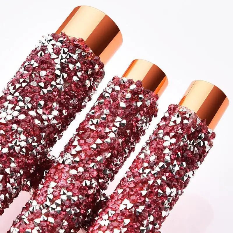 Diamond Studded Makeup Brush Set with Travel Bag - 10 Professional Cosmetic Tools