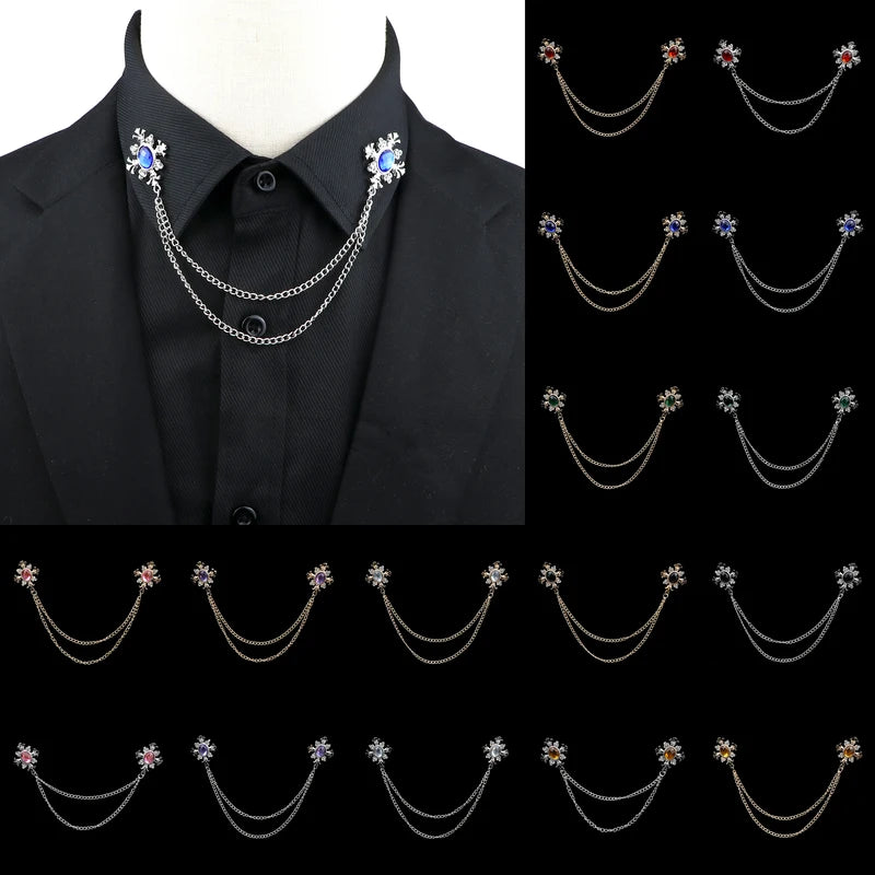 Men's Tassel Brooch Pin Crystal Cross Chain Lapel Pin Wedding Accessories