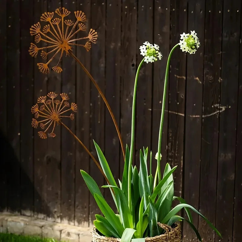 Metal Garden Stake Decorative Flower Planter Yard Outdoor Decor