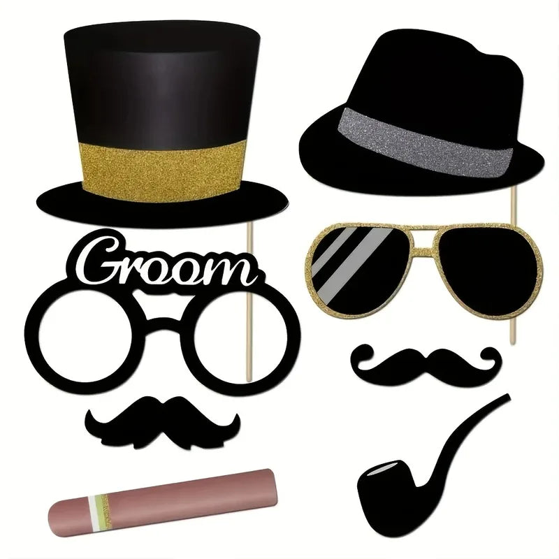 Wedding Photo Booth Props Set Mustache Lips Glasses for Bridal Shower & Party