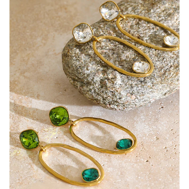Stainless Steel Drop Earrings with Crystal Drops - Dainty Nightout Jewelry