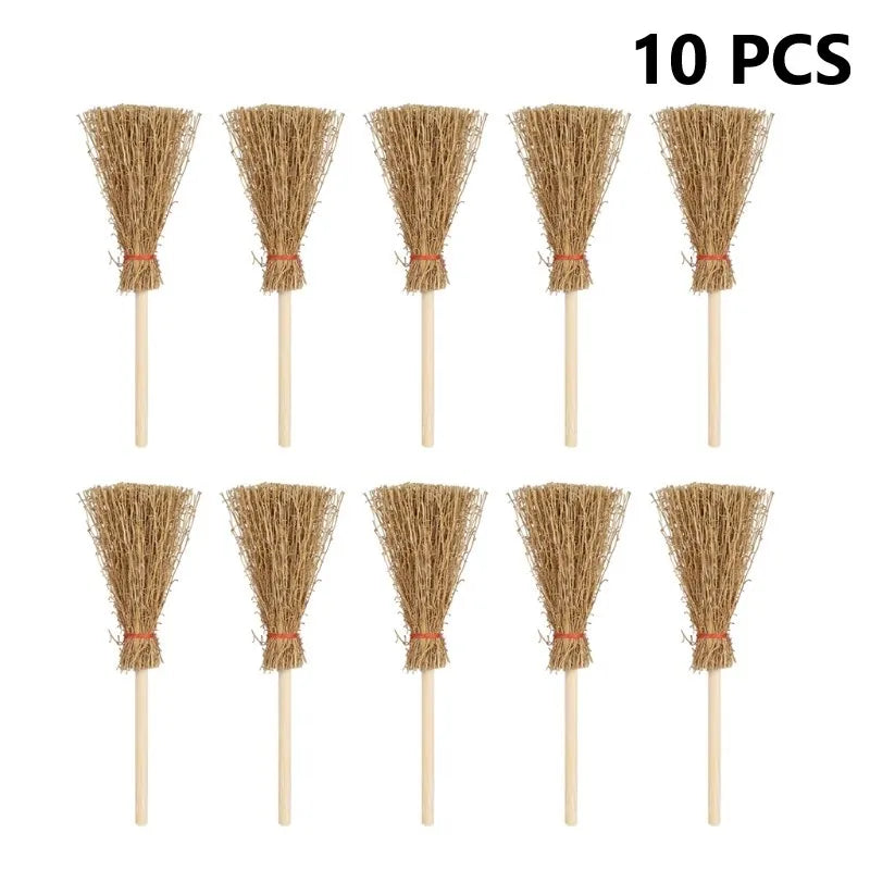 Mini Broom Set for Halloween Decorations - Hanging Witch Broom Props, 5 or 10 Pieces