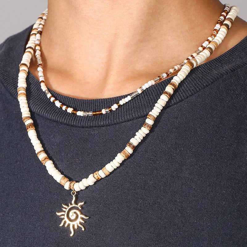 Summer Coconut Husk Bead Starfish Necklace for Men Bohemian Natural Stone Chain