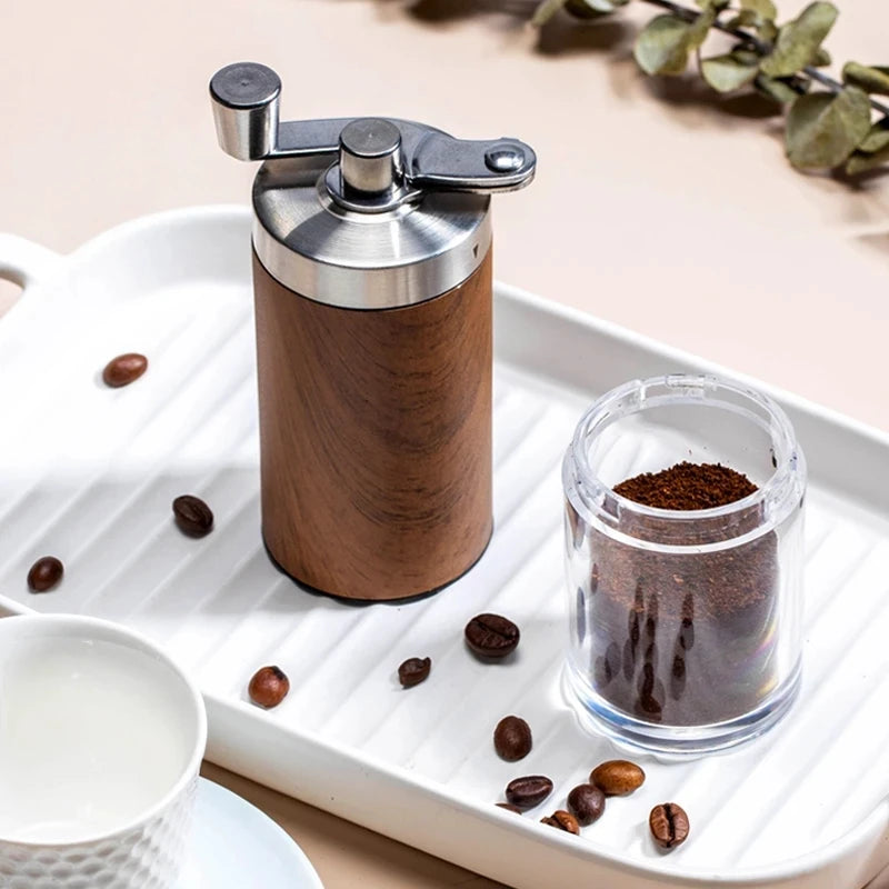 Portable Wood Grain Stainless Steel Hand Coffee Grinder with Adjustable Coarseness