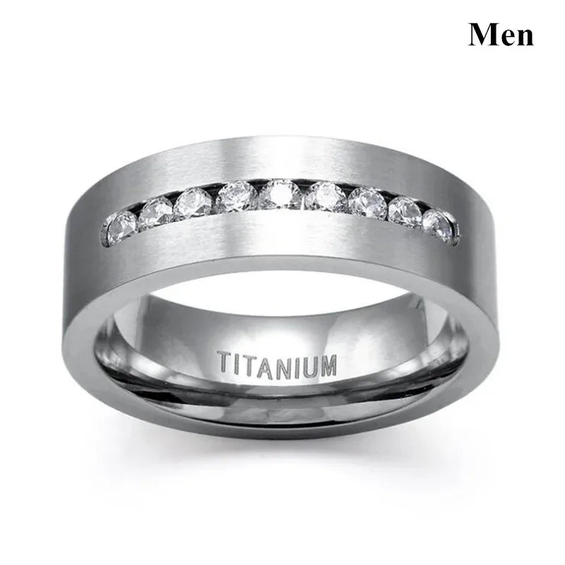 Fashion Couple Rings Set Men's CZ Stainless Steel & Women's Heart Cut Crystal Engagement Jewelry