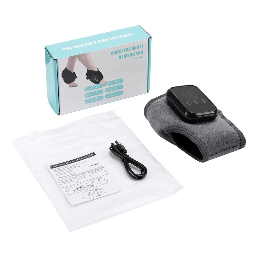 Electric Heating Ankle Wrap with Vibration Massage - Cordless Foot Support for Pain Relief