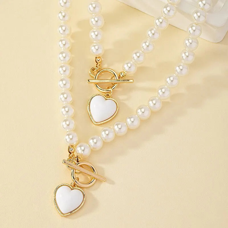 2-Piece Pearl Necklace and Bracelet Jewelry Set for Women