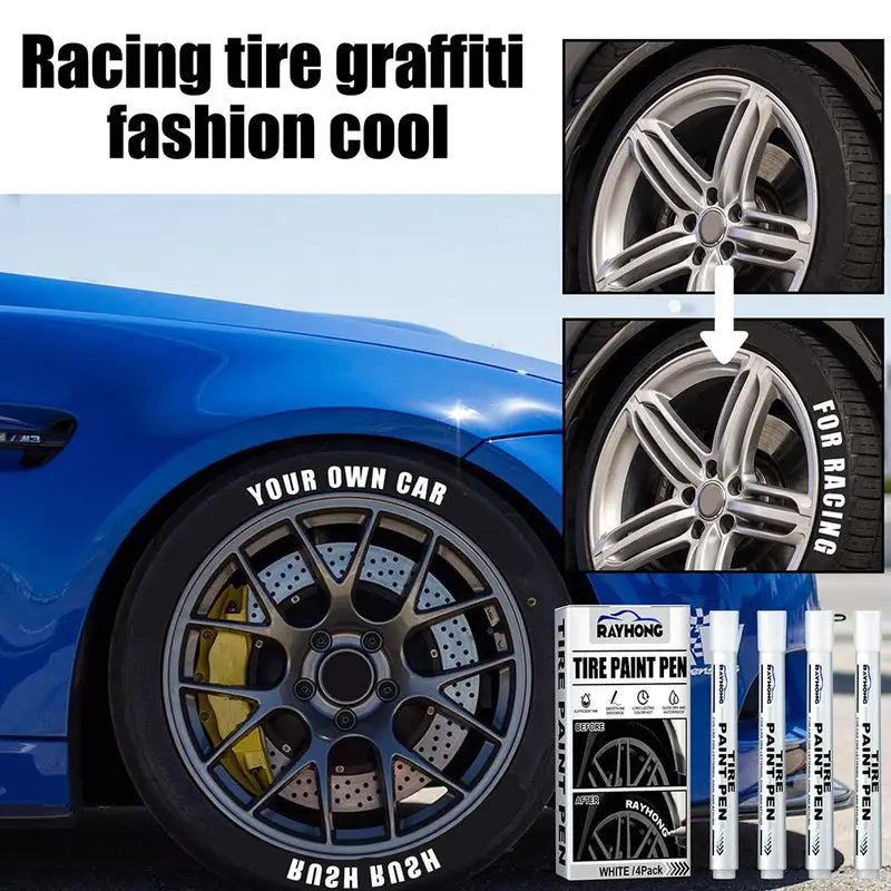 Waterproof White Tire Paint Marker Pen Set for Car Wheel Touch Up - Oily & Fade-Resistant