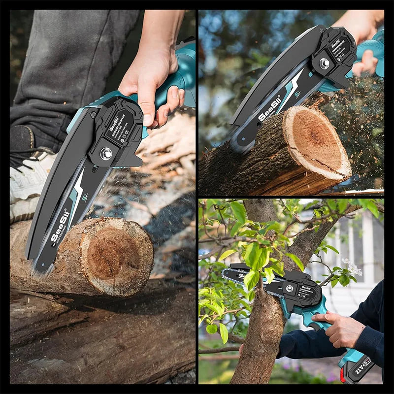 Cordless Mini Chainsaw 6-inch Electric Tree Pruner for Wood Cutting and Trimming