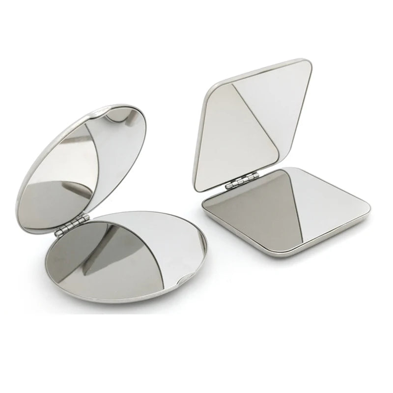 Portable Women Stainless Steel Pocket Makeup Mirror Small Folded Handheld Compact