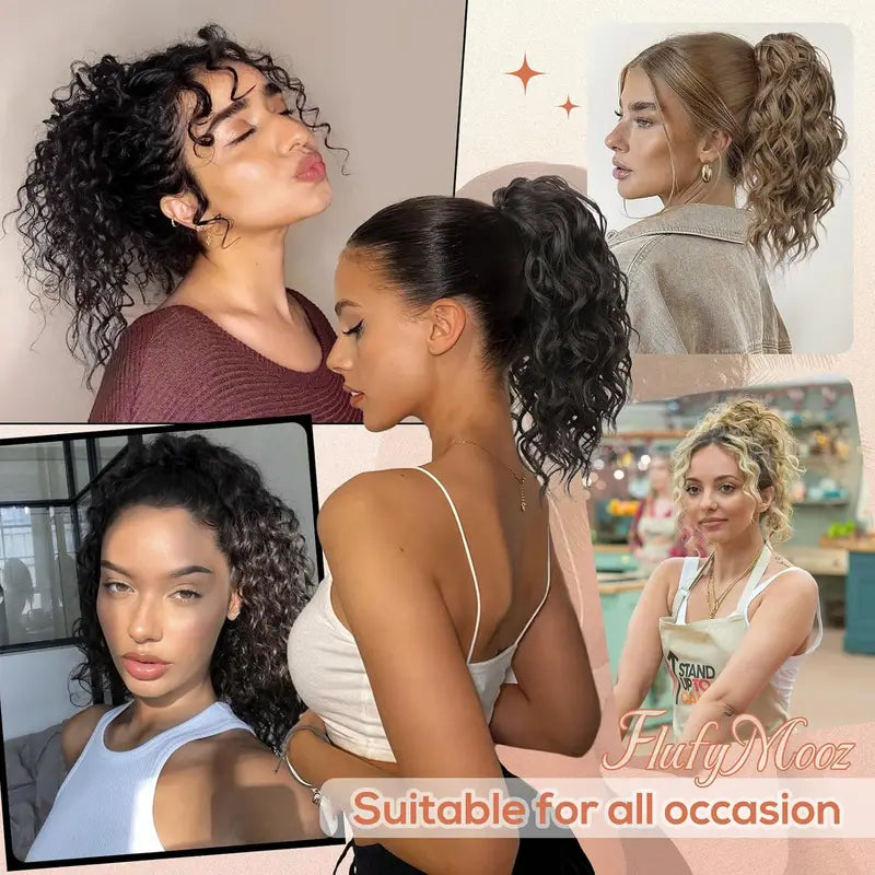 Short Curly Synthetic Claw Clip Ponytail Hair Extensions for Women - High Temperature Fiber Ponytail Hairpiece