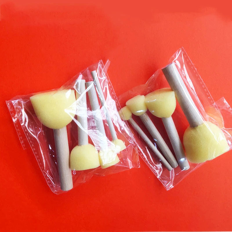 Children's Art Sponge Brush Set - 4 Pack Round Mushroom Seal Rubbing Tools for Kindergarten