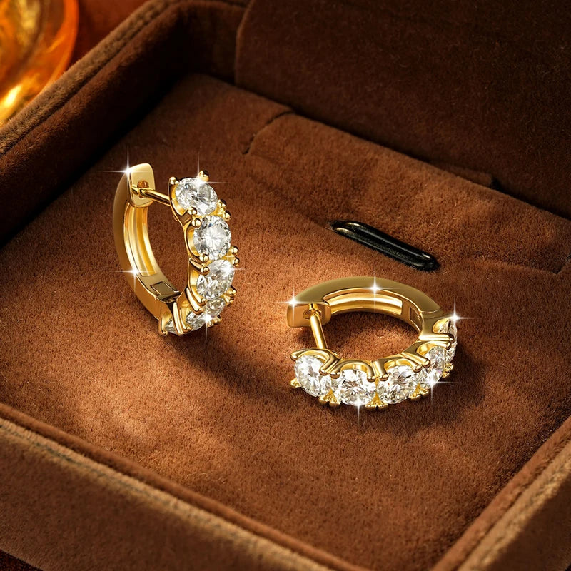 4mm Full Moissanite Hoop Earrings for Women Certified Round Cut D-Color Lab Created Jewelry Gift