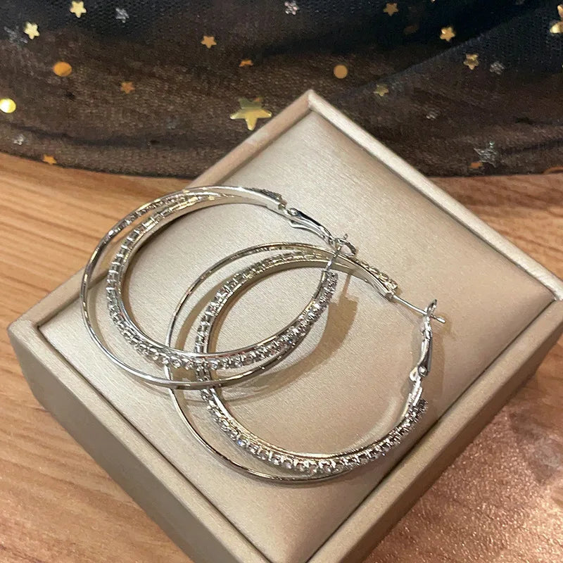 Women's Hoop Earrings Rhinestone Twisted Circle Large Loop Jewelry - Exaggerated Round Punk Hiphop Style