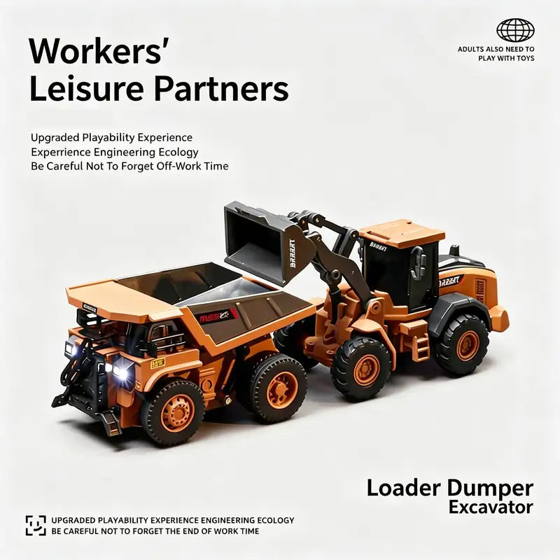 1/64 Scale Remote Control Construction Vehicles Set - Bulldozer Excavator Forklift RC Toy for Ages 14+