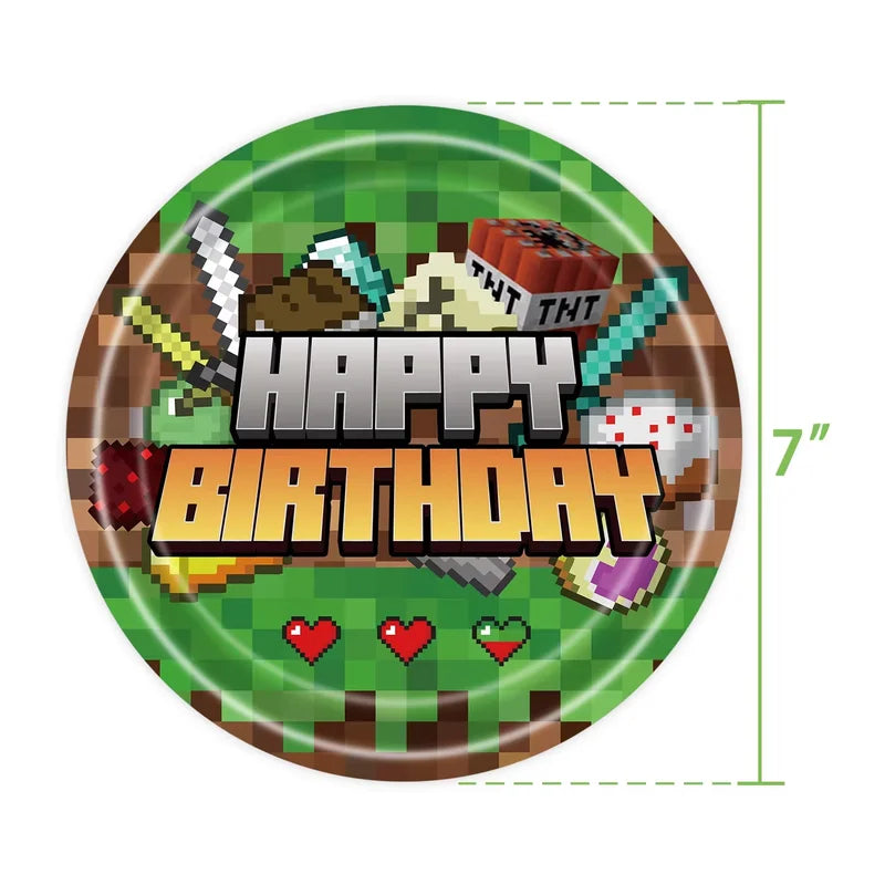 Pixel Birthday Party Decoration Set - Tableware for Halloween & Themed Events