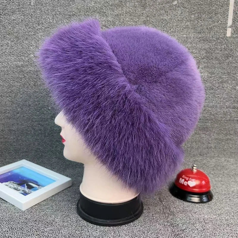 Warm Plush Fur Hat for Women Winter Beanie Thick Mongolian Cap Cold Weather