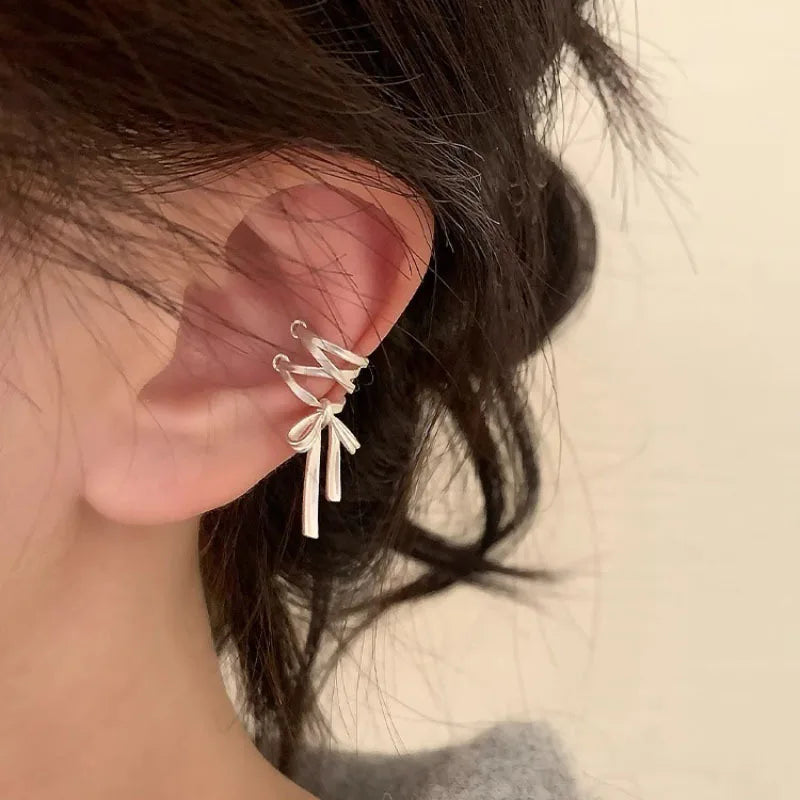 Sterling Silver Bow Knot Ear Clips for Women Girl Ballet Style Jewelry Gift