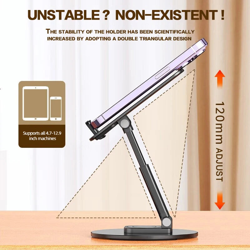 Universal Phone Stand with 360° Rotation and Non-Slip Metal Base for Smartphones